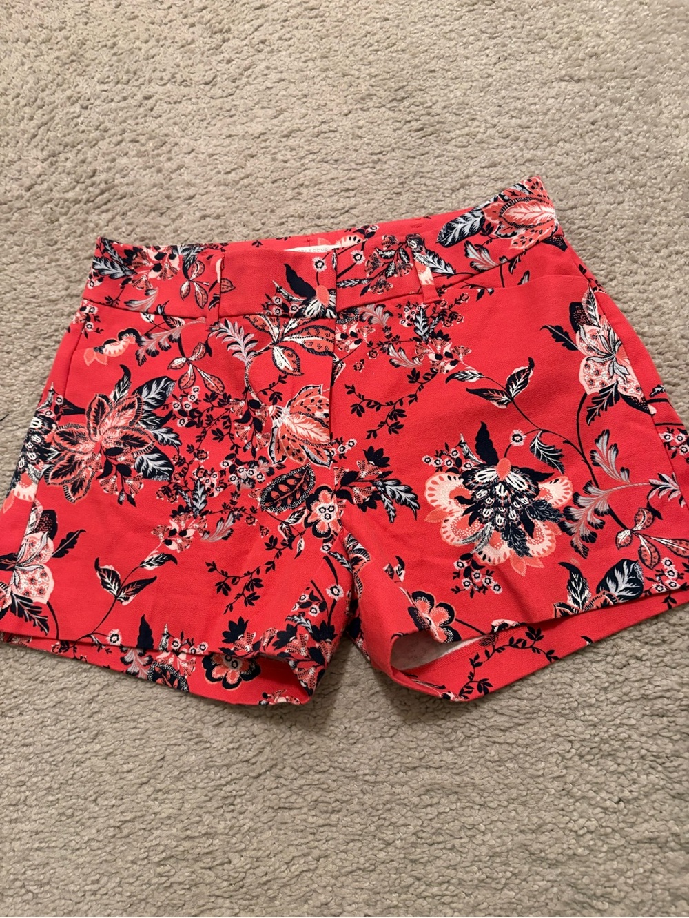 New York & Company Coral Red Floral Bermuda Shorts
